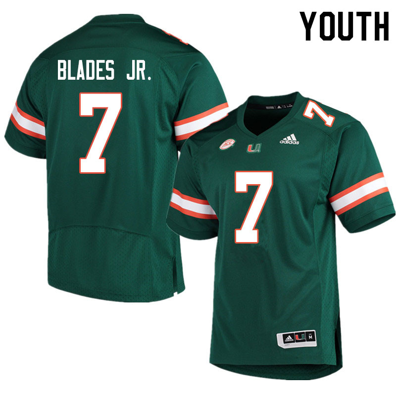 Youth #7 Al Blades Jr. Miami Hurricanes College Football Jerseys Sale-Green - Click Image to Close